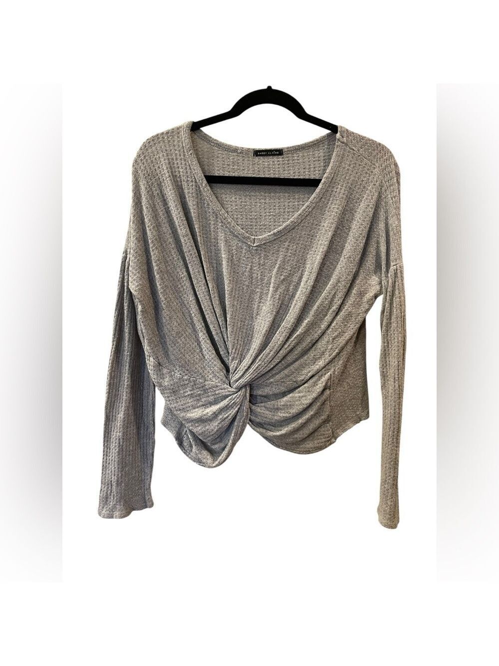 Sweet Claire Women's Waffle Knit Gray Shirt Long Sleeve Twist Knot Size Small